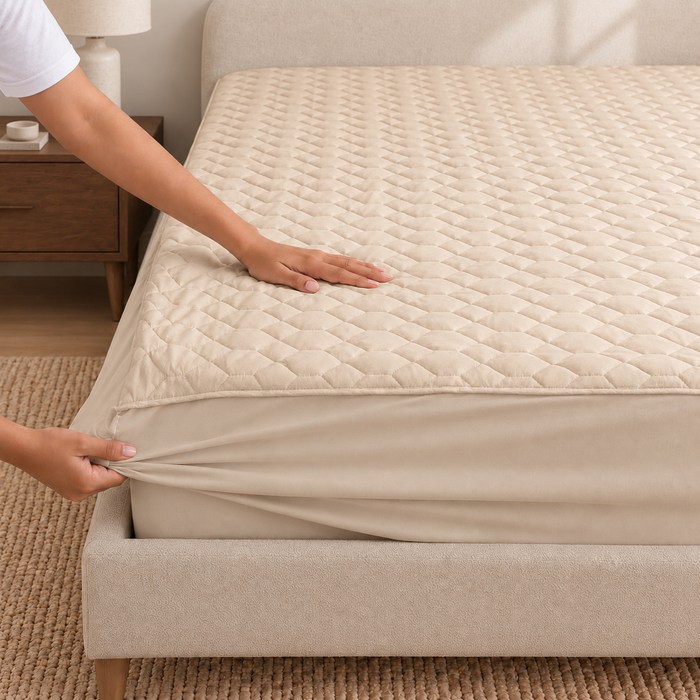 Waterproof Quilted Mattress Protector – Beige