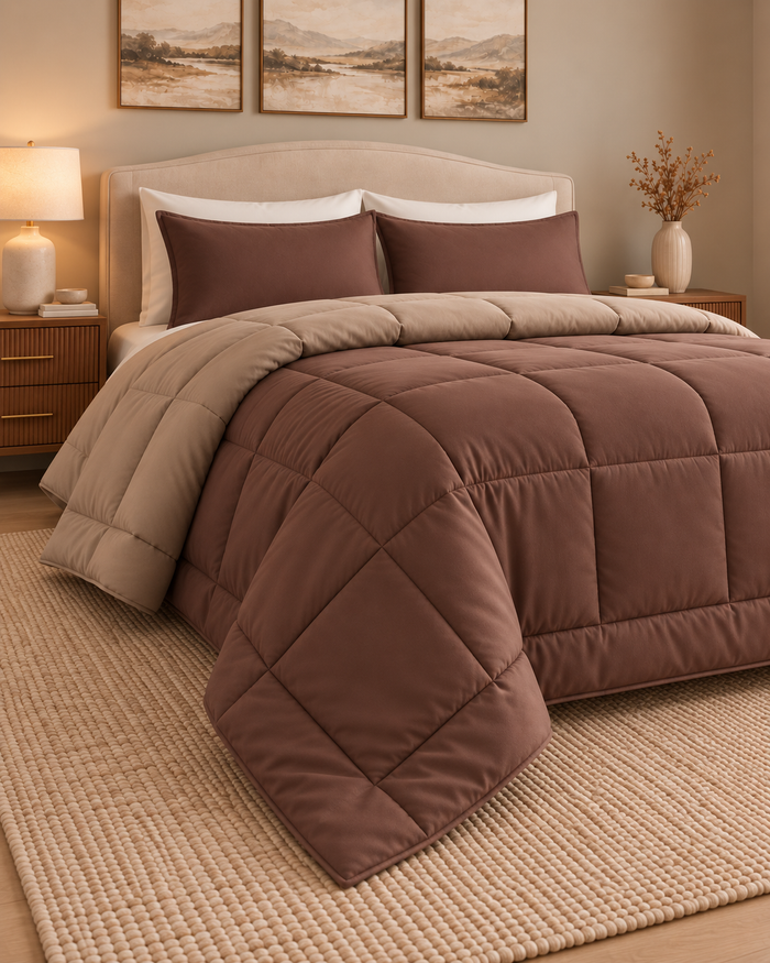 Microfiber Comforter – Chocolate & Taupe