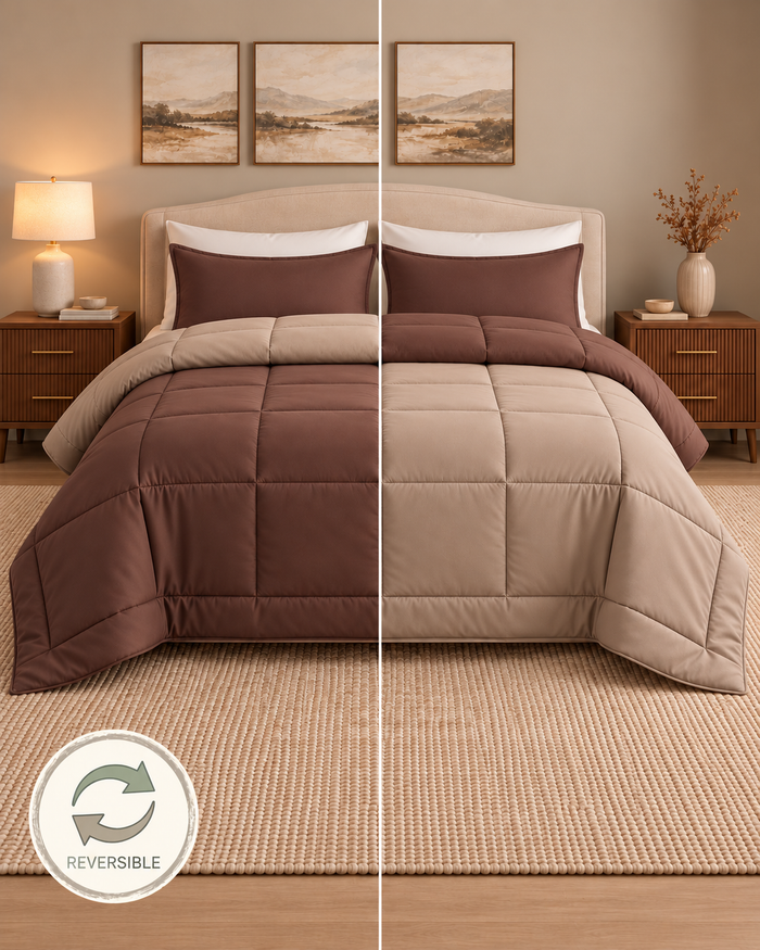 Microfiber Comforter – Chocolate & Taupe