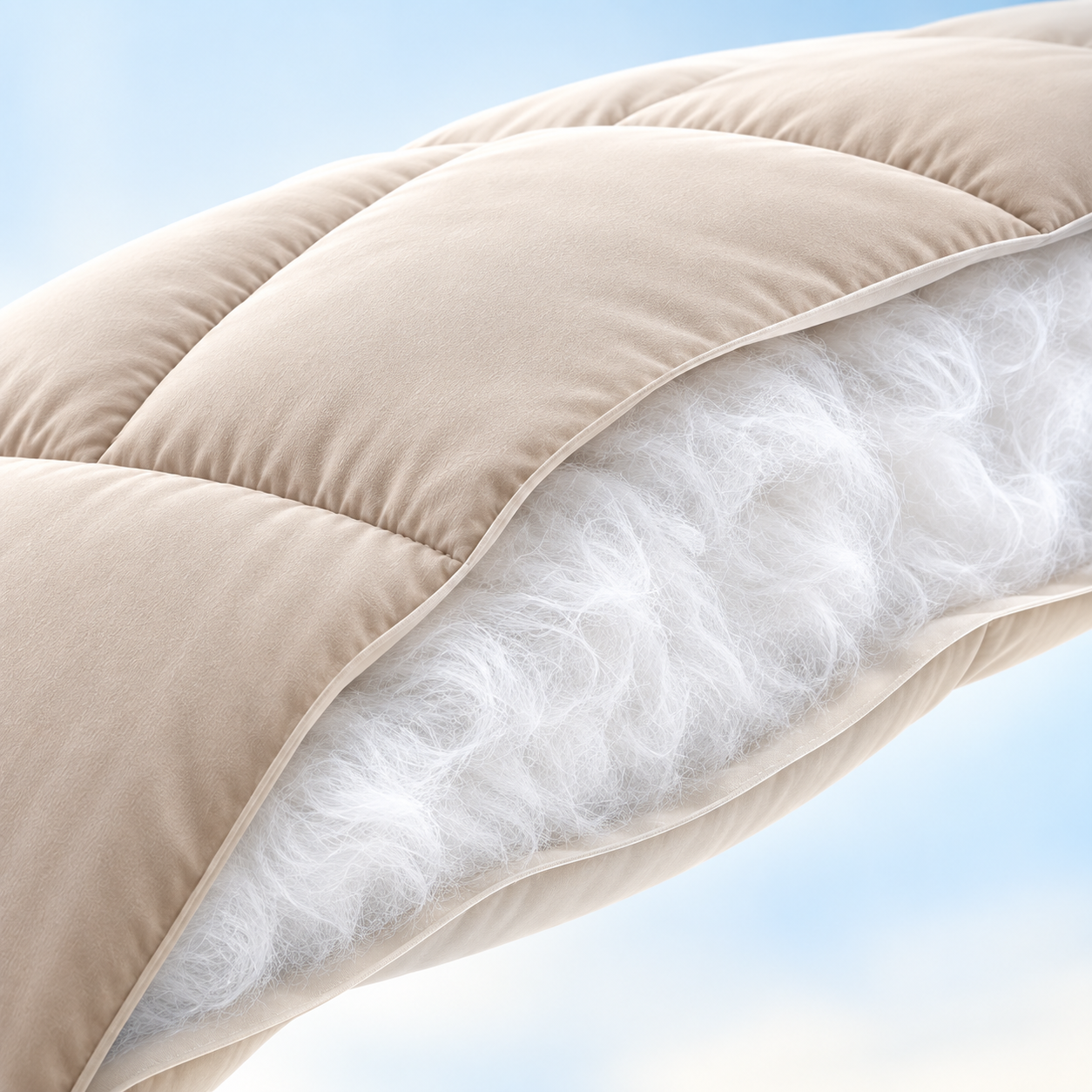 Illustration of box-stitched microfibre comforter fabric and soft microfibre filling
