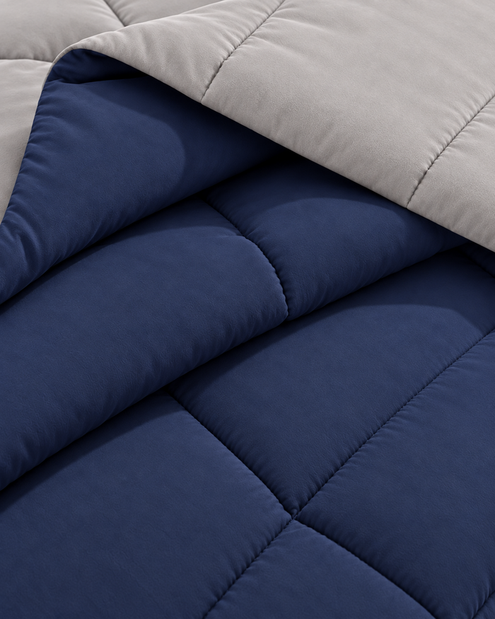 Microfiber Comforter – Navy Blue & Silver Grey