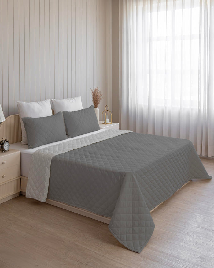 Quilted Dohar – Dark Grey & Silver Grey