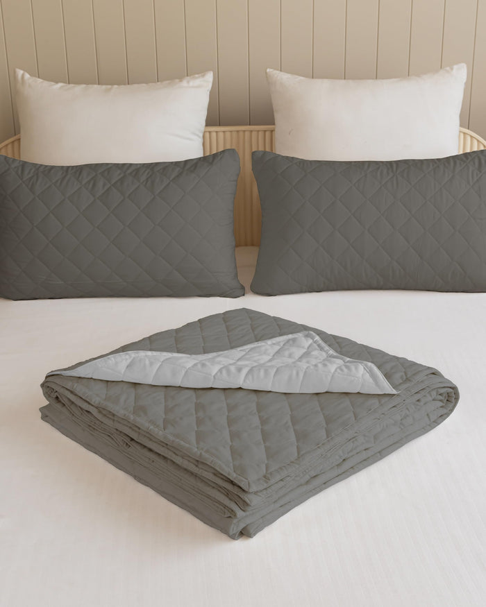 Quilted Dohar – Dark Grey & Silver Grey