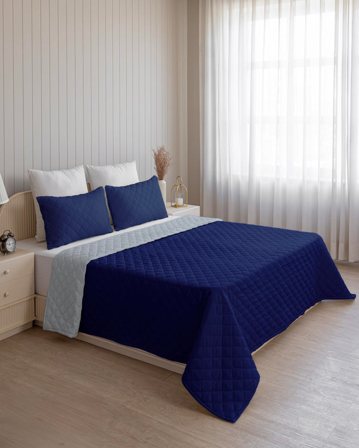Quilted Dohar – Navy Blue & Silver Grey