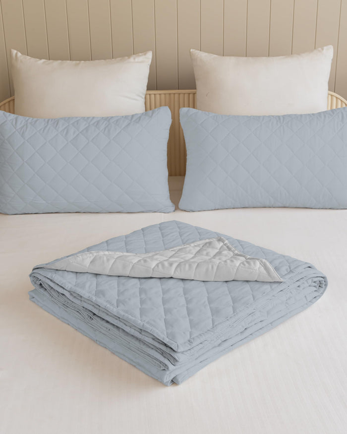 Quilted Dohar – Sky Blue & Light Grey