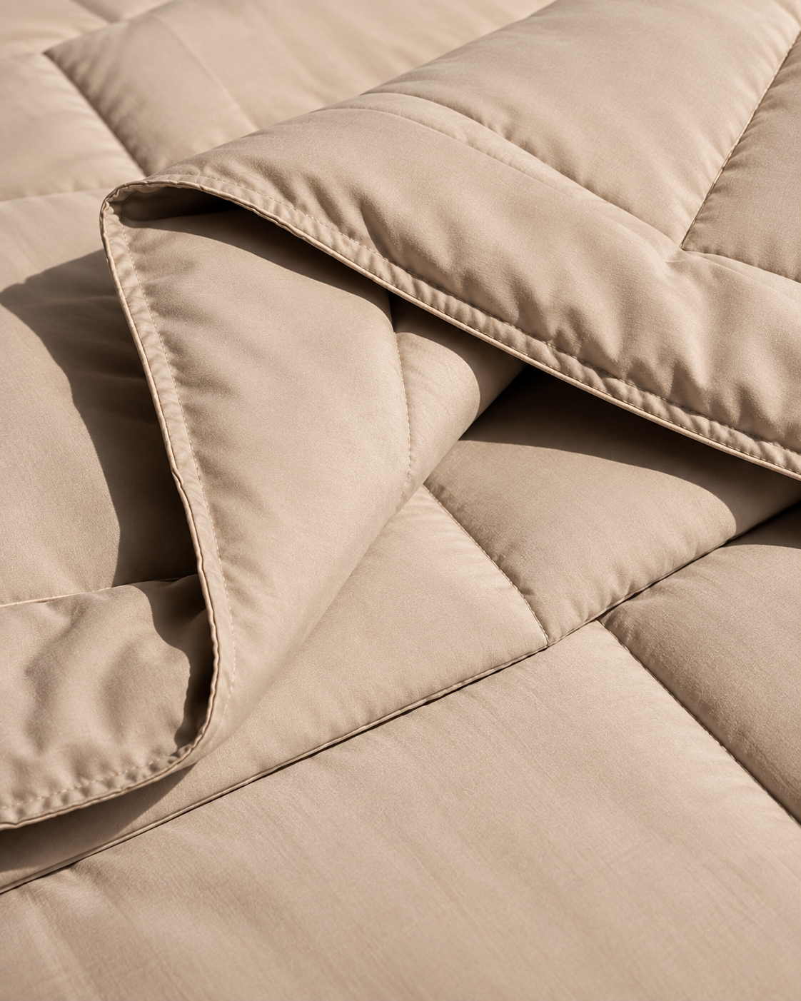 Westy Home beige solid microfiber comforter edge and stitching detail