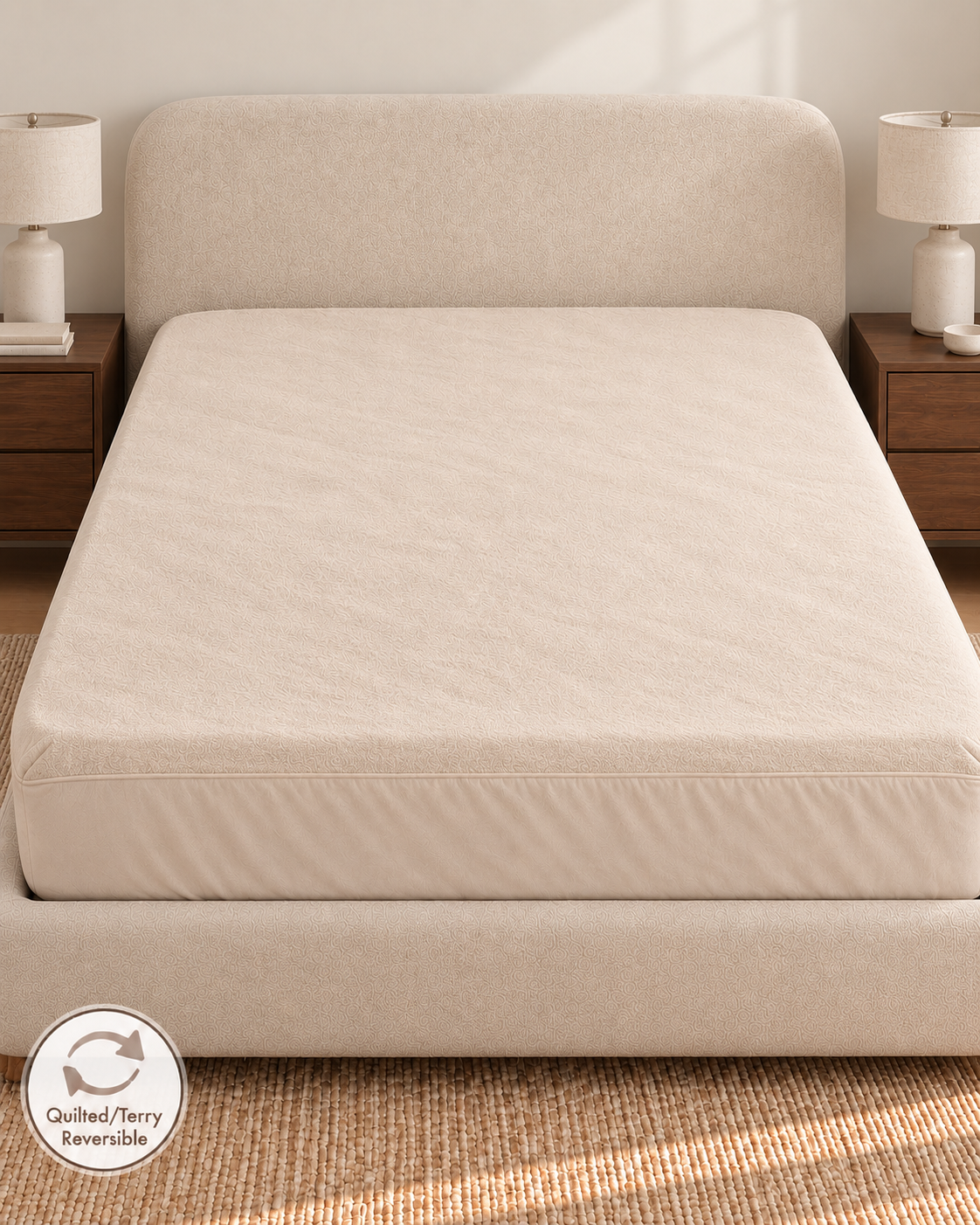 Beige reversible mattress protector – terry side