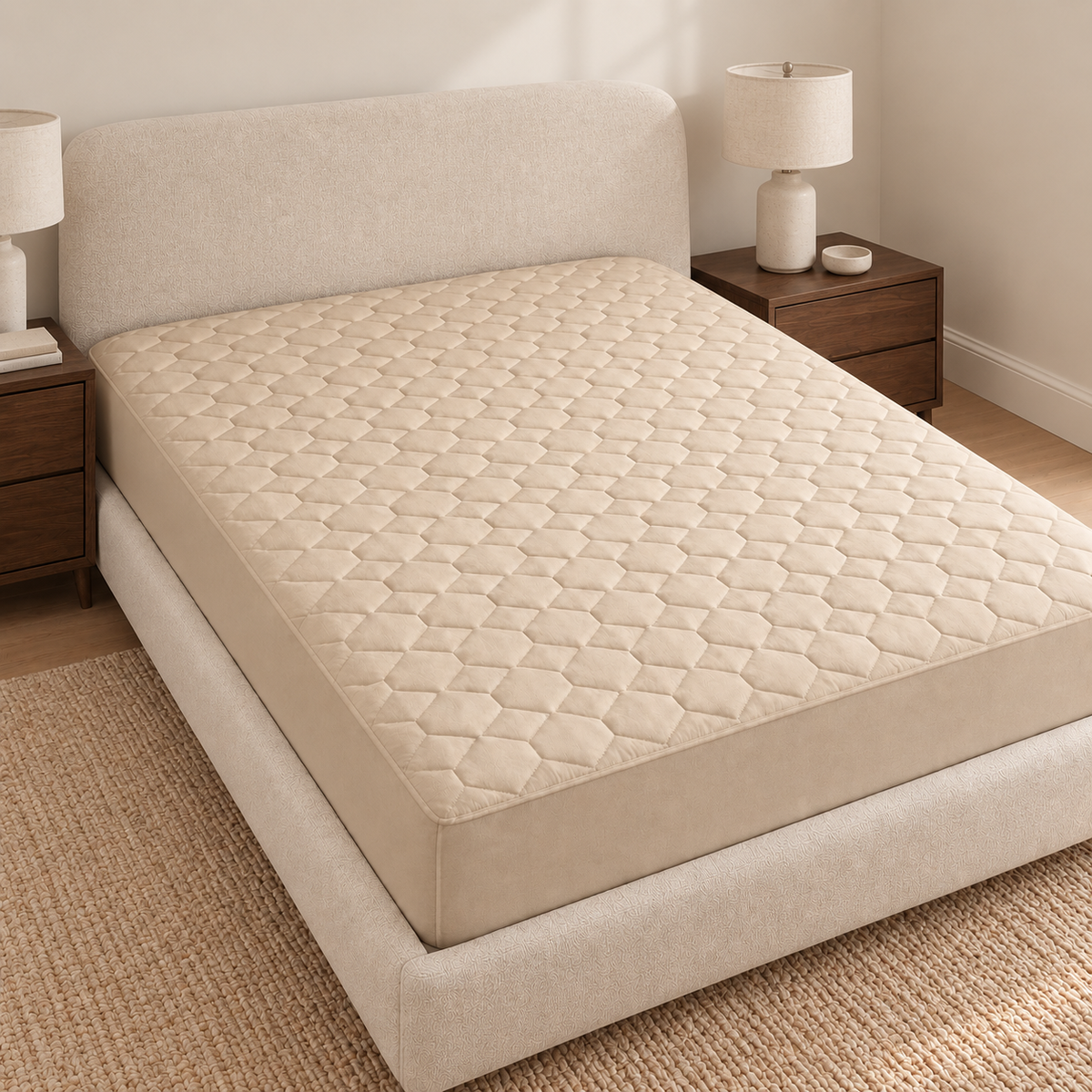 Beige quilted mattress protector – full bed