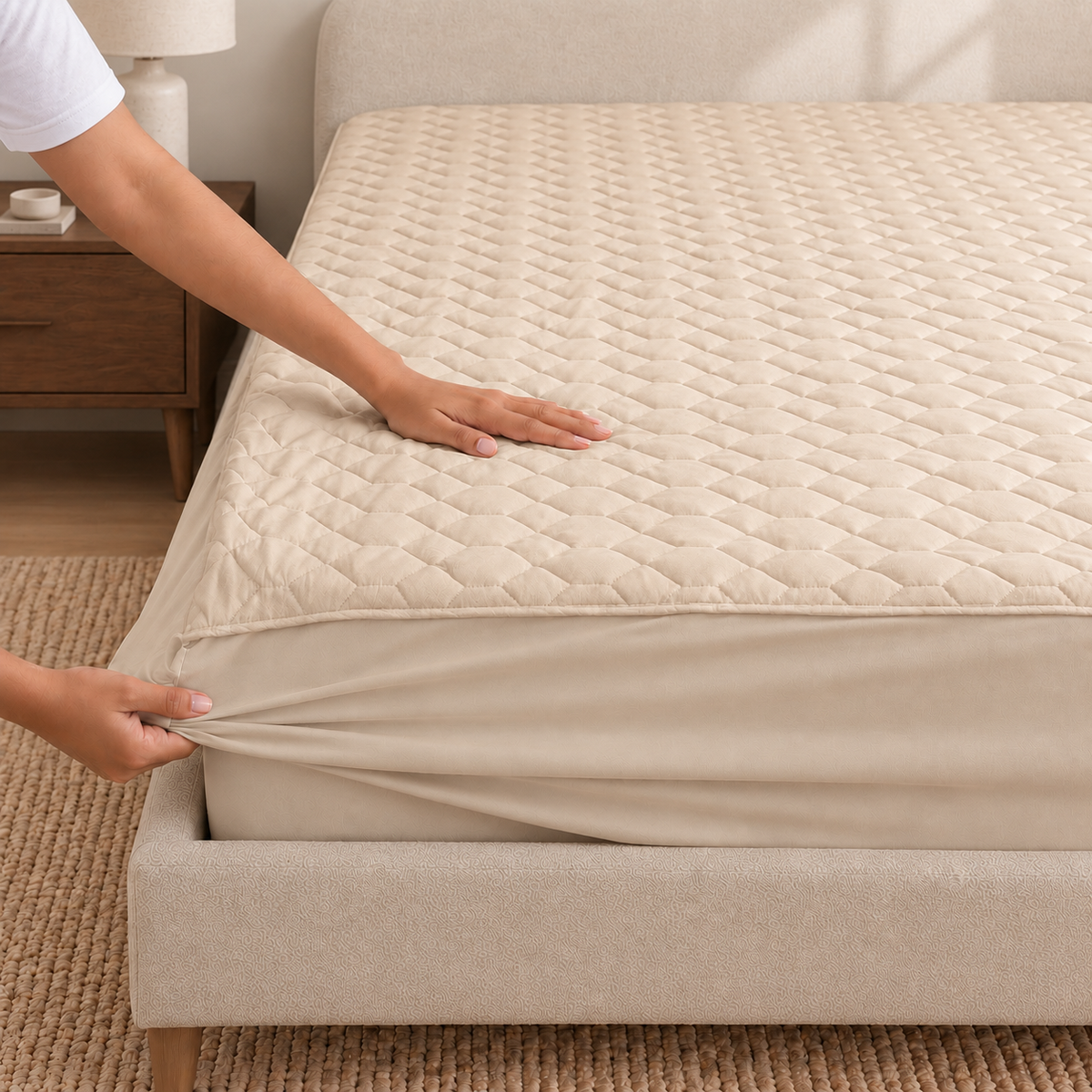 Beige quilted mattress protector – fitted stretch