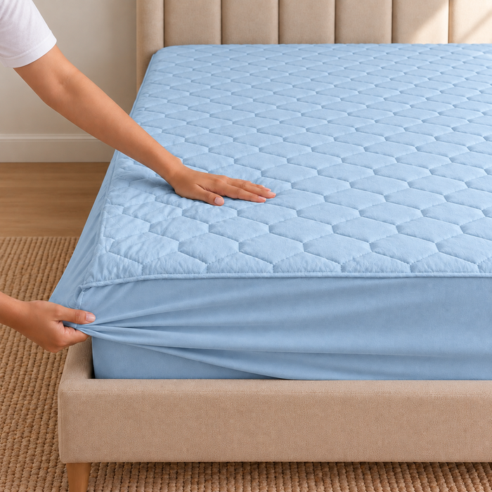 Waterproof Quilted Mattress Protector – Blue
