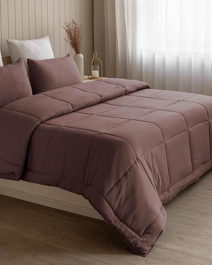 Westy Home chocolate solid microfiber comforter angled bedroom view