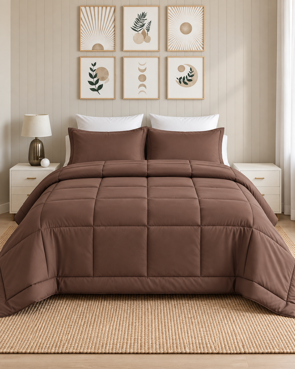Westy Home chocolate solid quilted microfiber comforter, closer front bedroom view