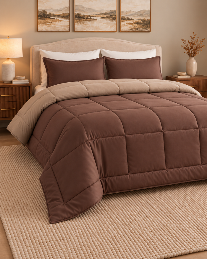 Microfiber Comforter – Chocolate & Taupe
