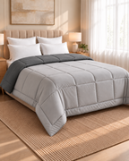 Westy Home Dark Grey & Silver Grey reversible microfiber comforter angled bedroom view