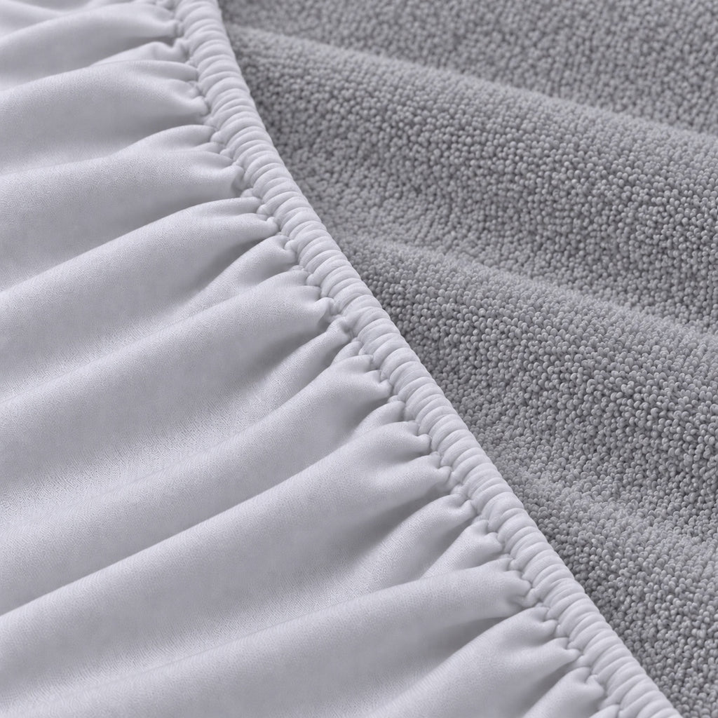 Grey Terry Mattress Protector elastic edge and terry texture detail