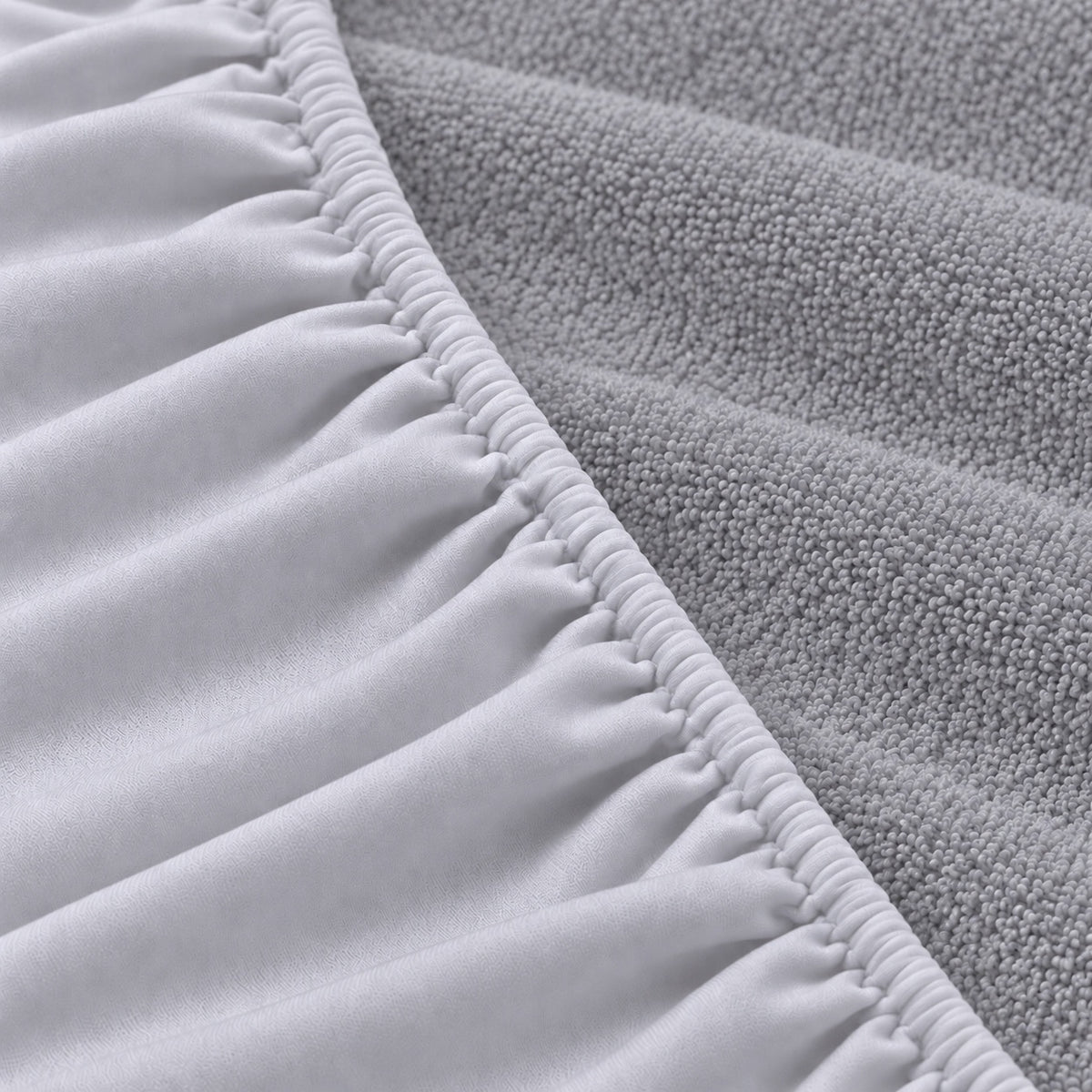 Grey Terry Mattress Protector elastic edge and terry texture detail