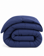 Westy Home Navy Blue microfiber comforter folded on white background