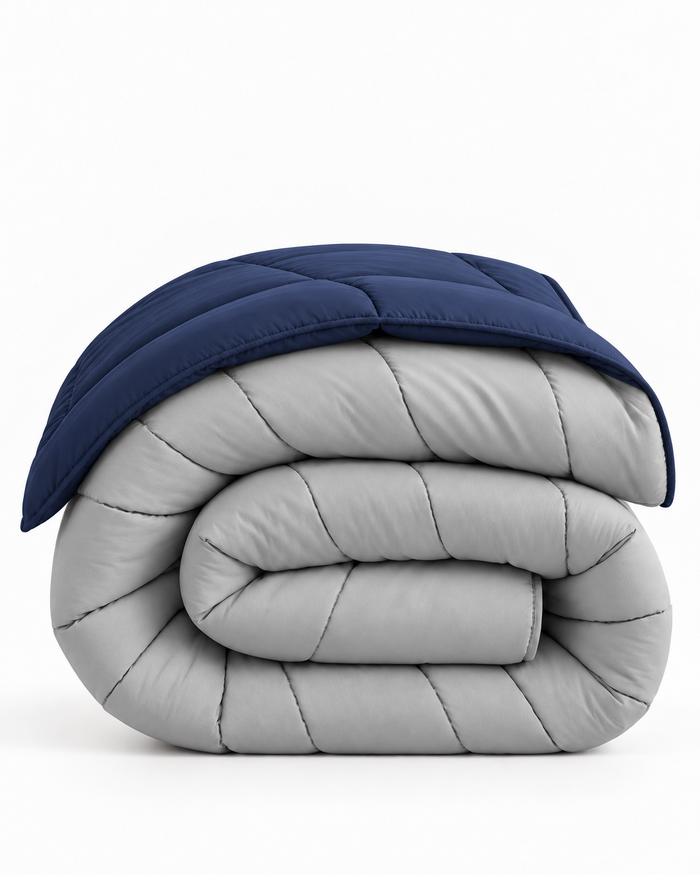 Microfiber Comforter – Navy Blue & Silver Grey