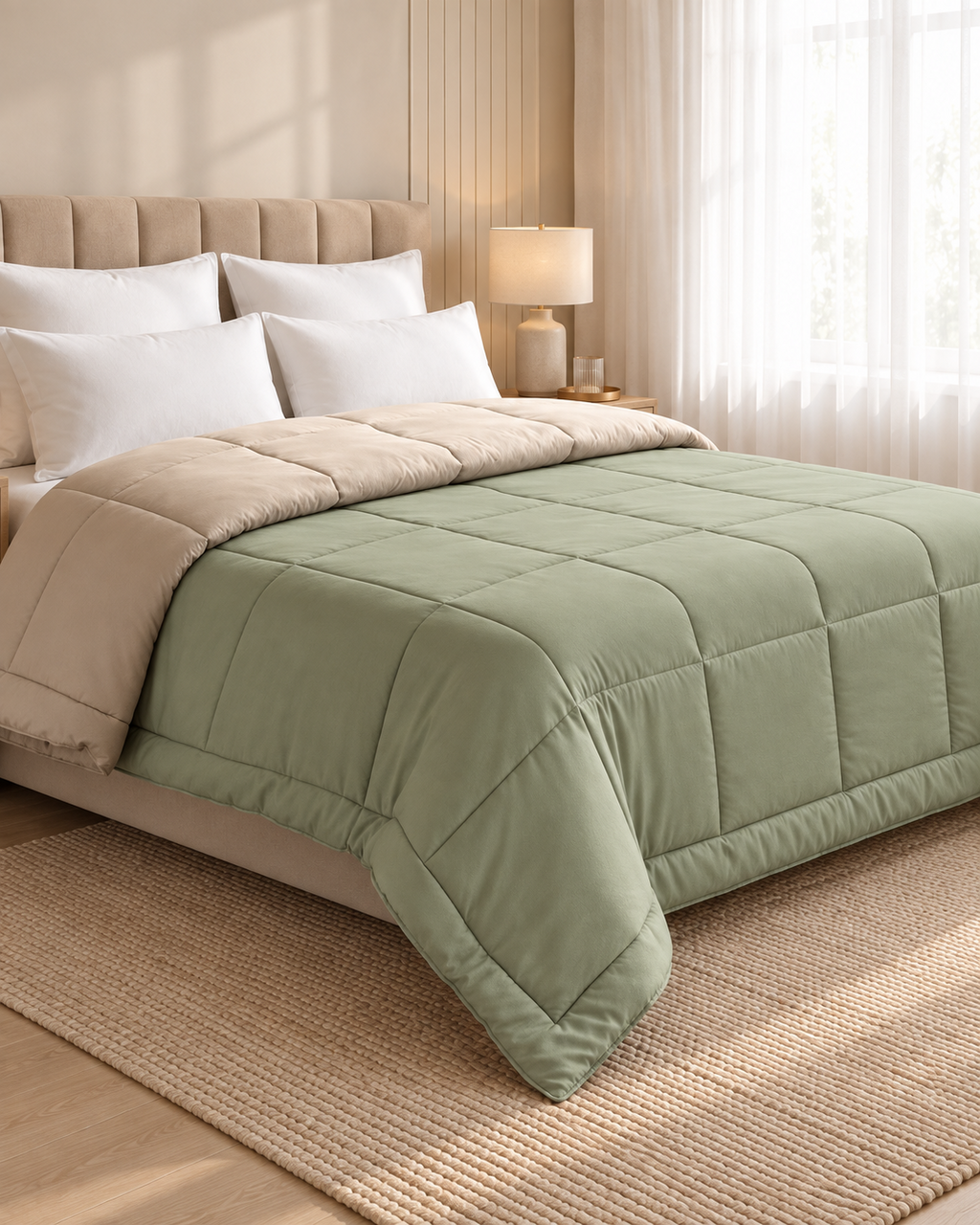 Westy Home Pearl & Moss reversible microfiber comforter angled bedroom view
