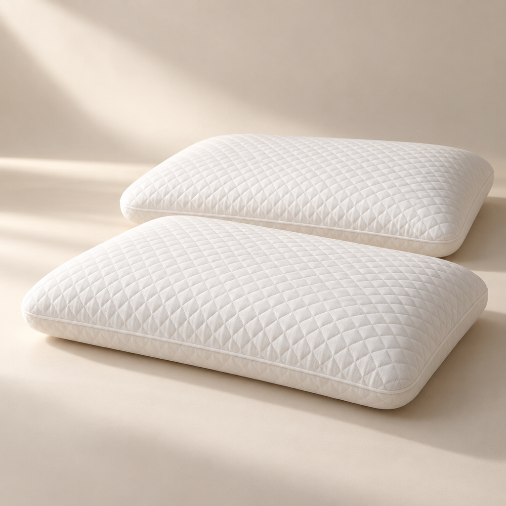 Two white quilted Slim Memory Foam Pillows