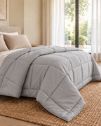 Westy Home Silver Solid microfiber comforter close angled bedroom view