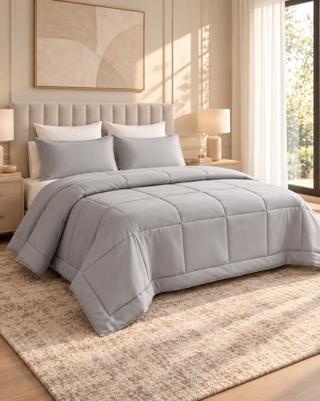 Westy Home Silver Solid microfiber comforter angled bedroom view
