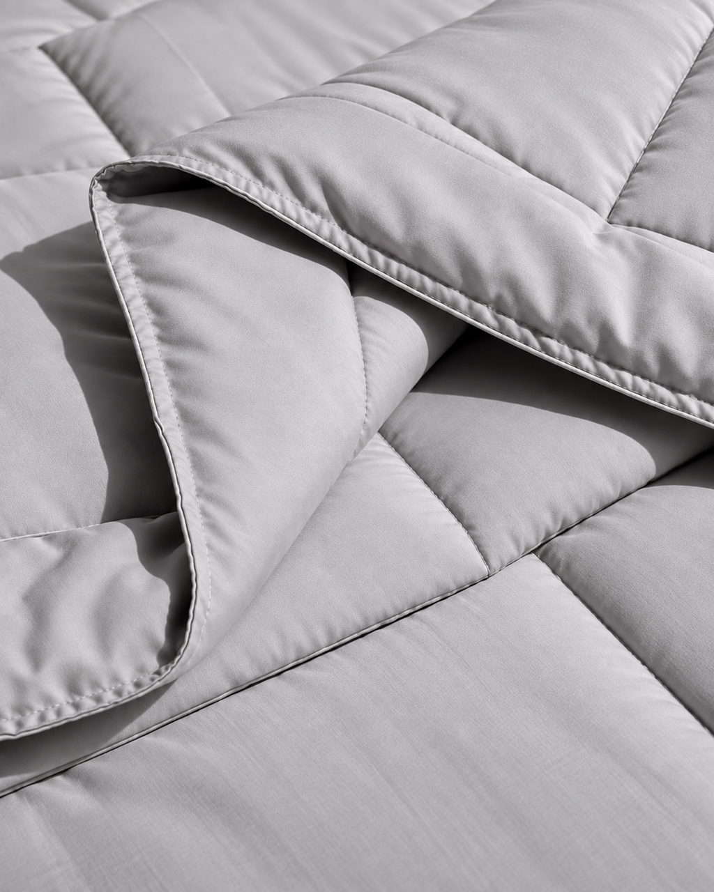 Westy Home Silver Solid microfiber comforter folded edge close-up