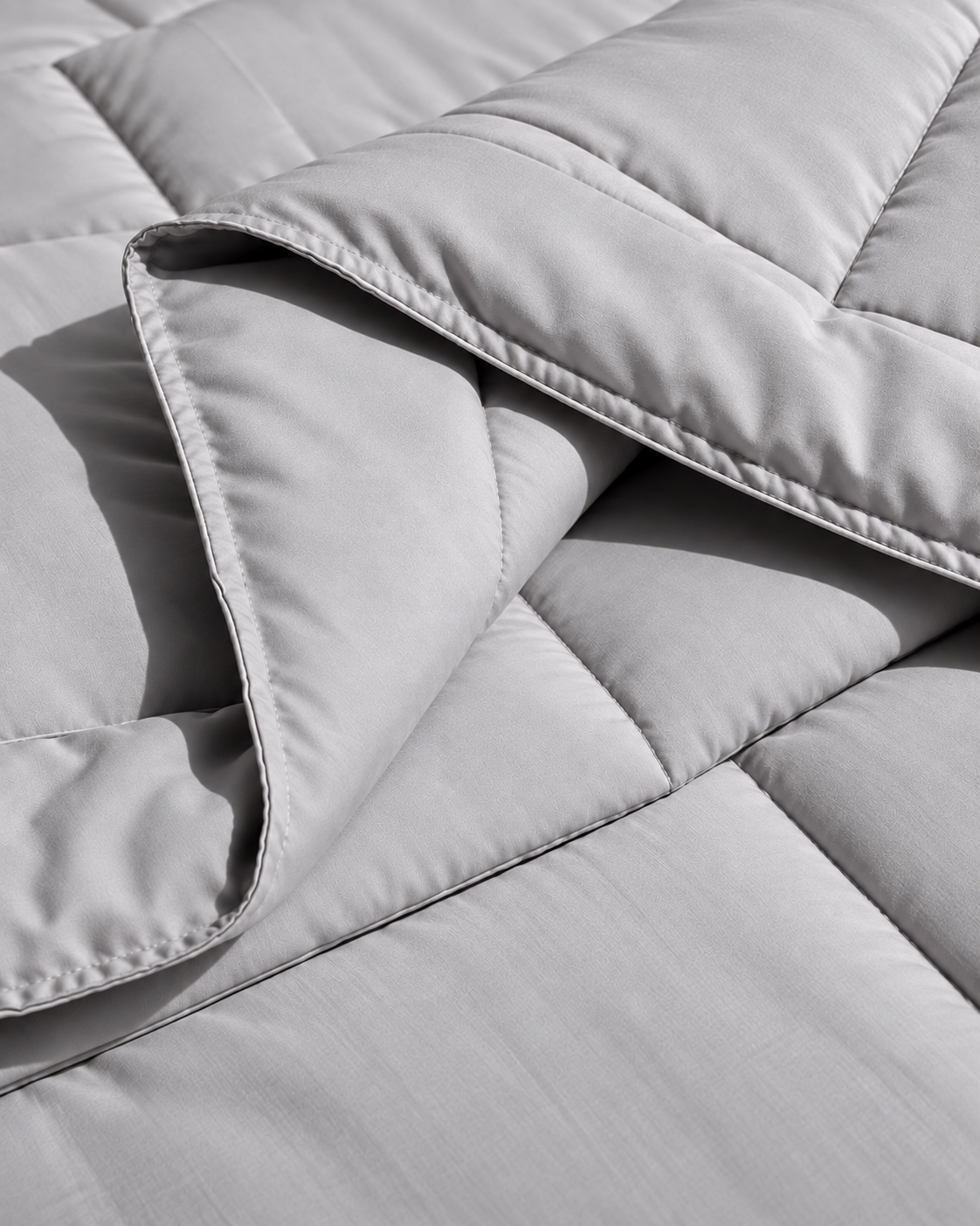 Westy Home Silver Solid microfiber comforter folded edge close-up