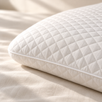 Close-up of white quilted cover and seam on Westy Slim Memory Foam pillow