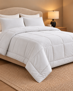 Westy Home White Solid microfiber comforter close angled bedroom view