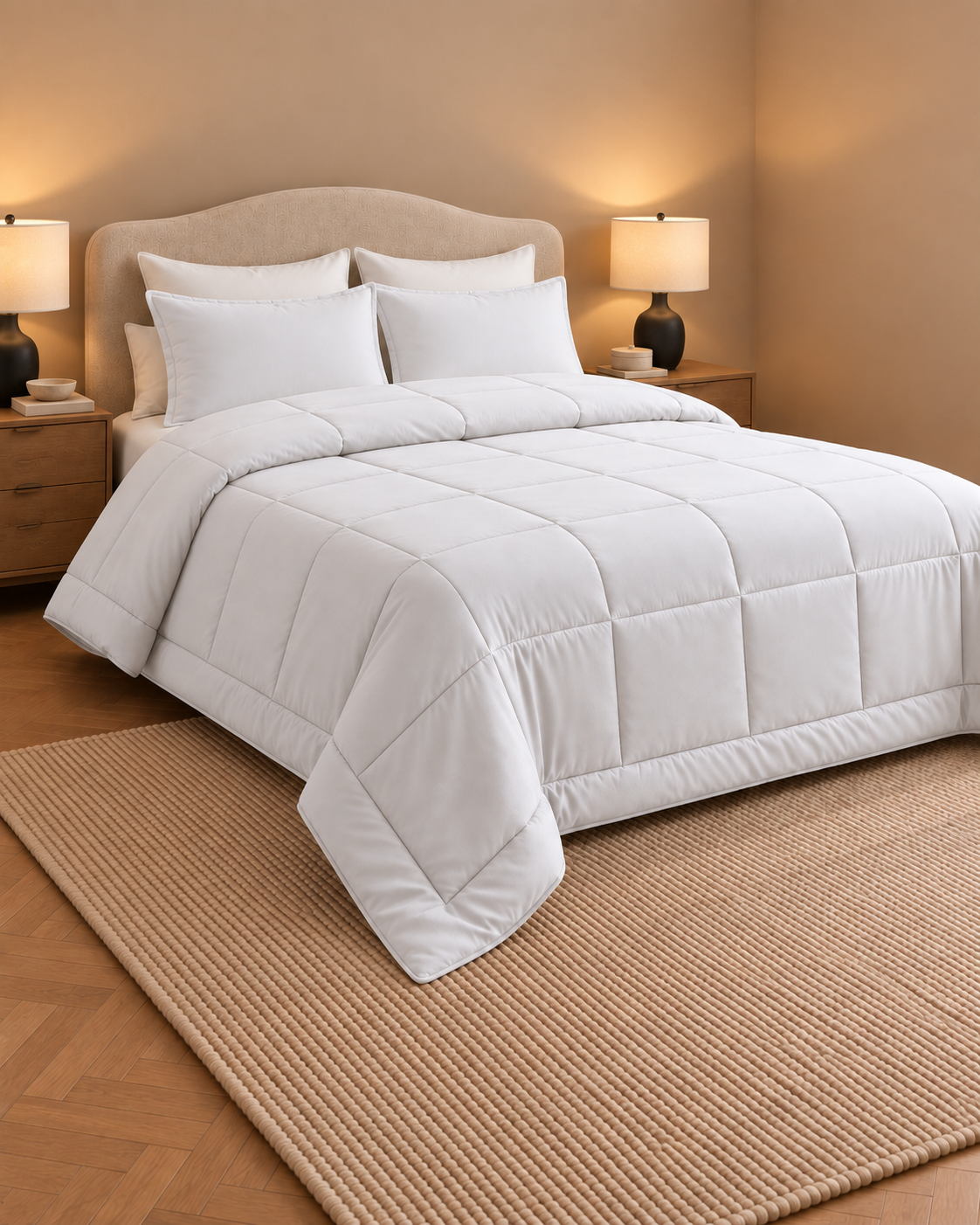 Westy Home White Solid microfiber comforter angled bedroom view