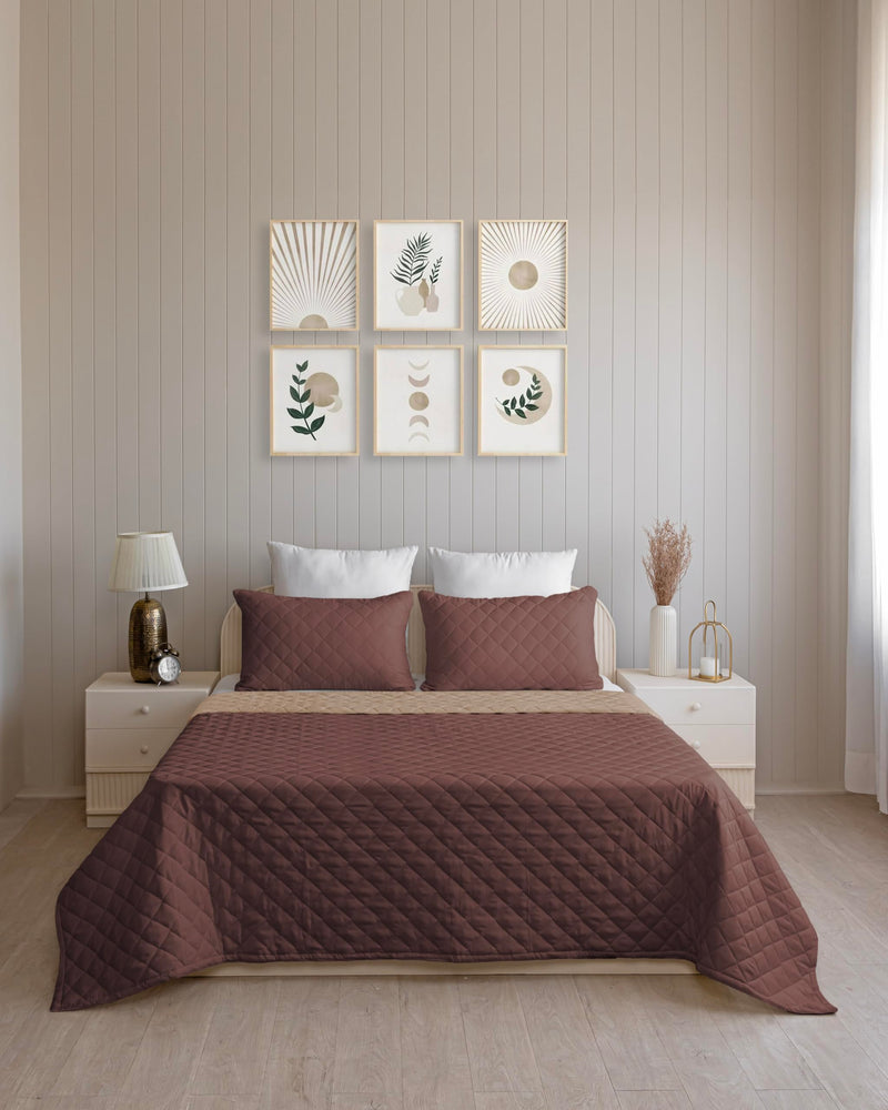 Westy Home quilted dohar, Chocolate & Taupe, front bedroom view