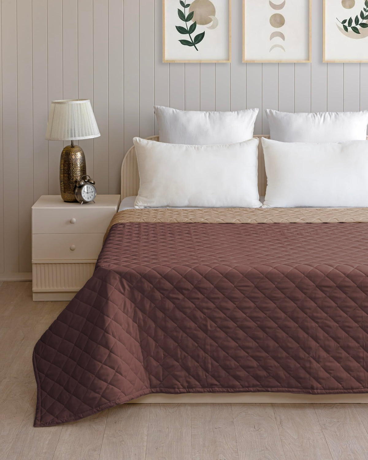 Westy Home quilted dohar, Chocolate & Taupe, pillow and quilt detail