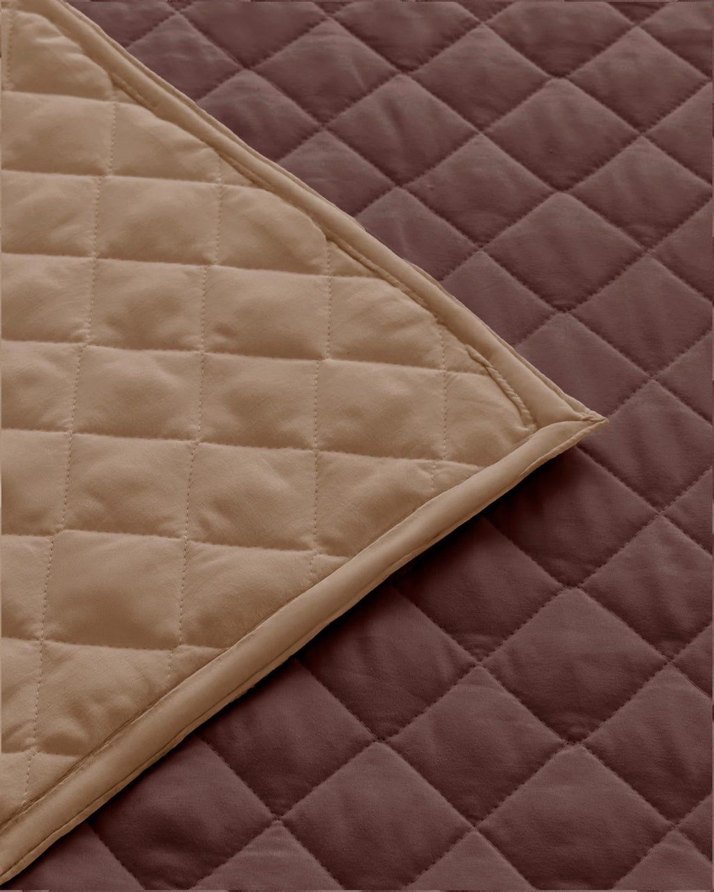 Westy Home quilted dohar, Chocolate & Taupe, fabric stitching closeup