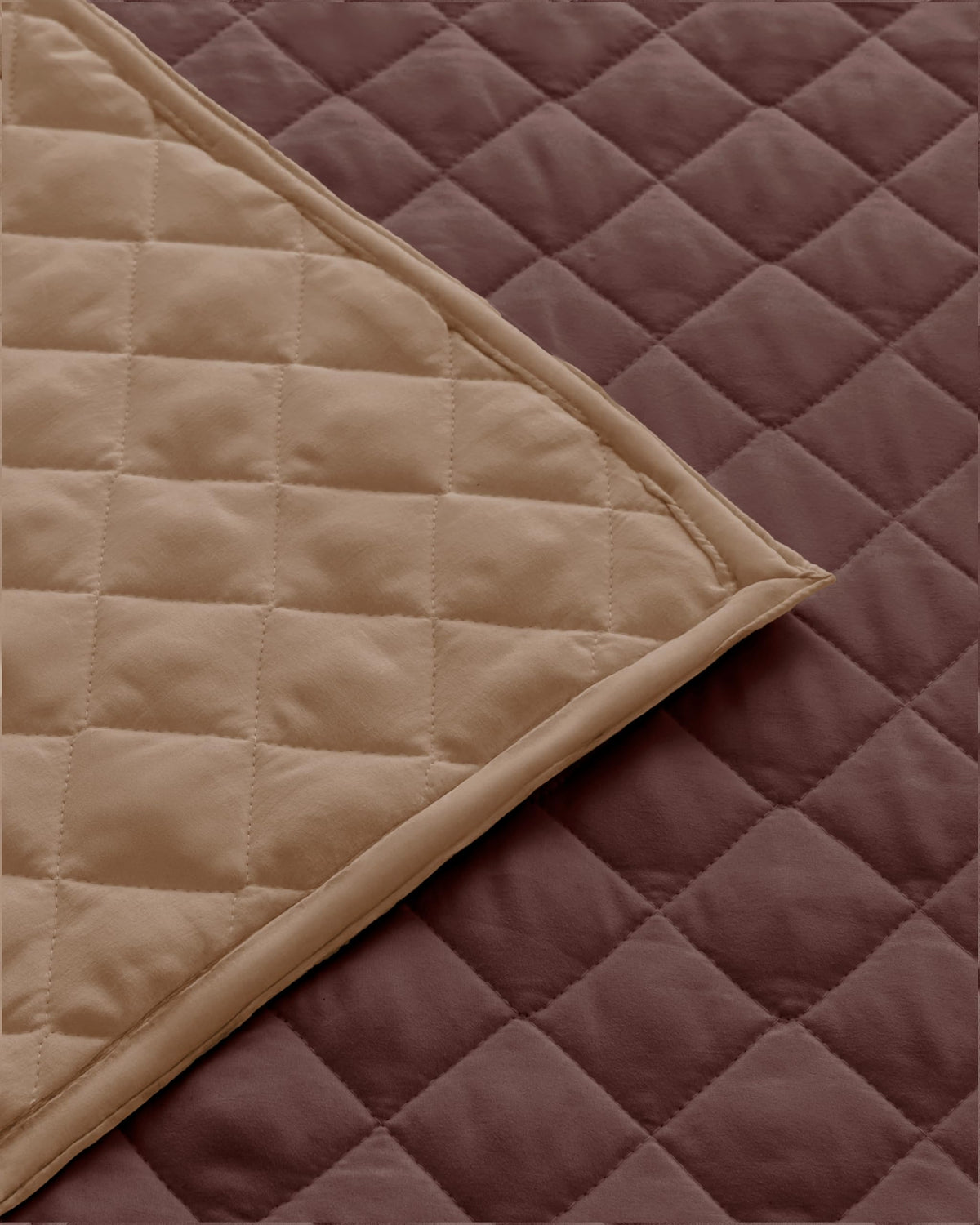Westy Home quilted dohar, Chocolate & Taupe, fabric stitching closeup