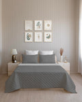 Westy Home quilted dohar, Dark Grey & Silver Grey, front bedroom view