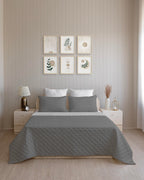 Westy Home quilted dohar, Dark Grey & Silver Grey, front bedroom view