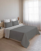 Westy Home quilted dohar, Dark Grey & Silver Grey, angled bedroom view