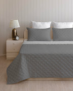 Westy Home quilted dohar, Dark Grey & Silver Grey, pillow and quilt detail