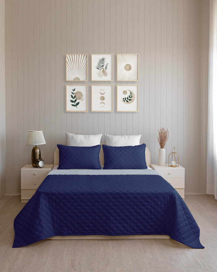 Quilted Dohar – Navy Blue & Silver Grey