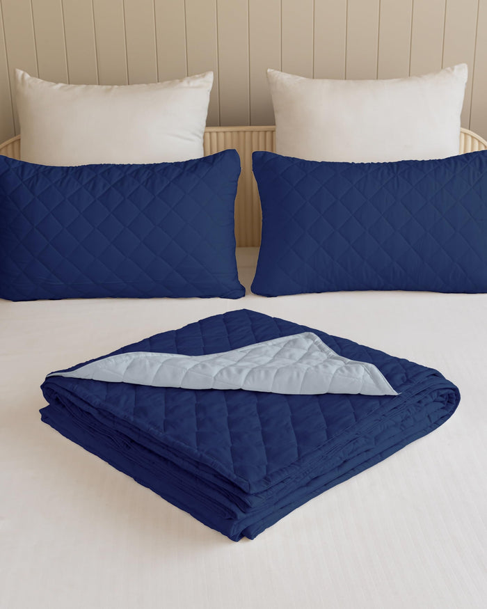 Quilted Dohar – Navy Blue & Silver Grey