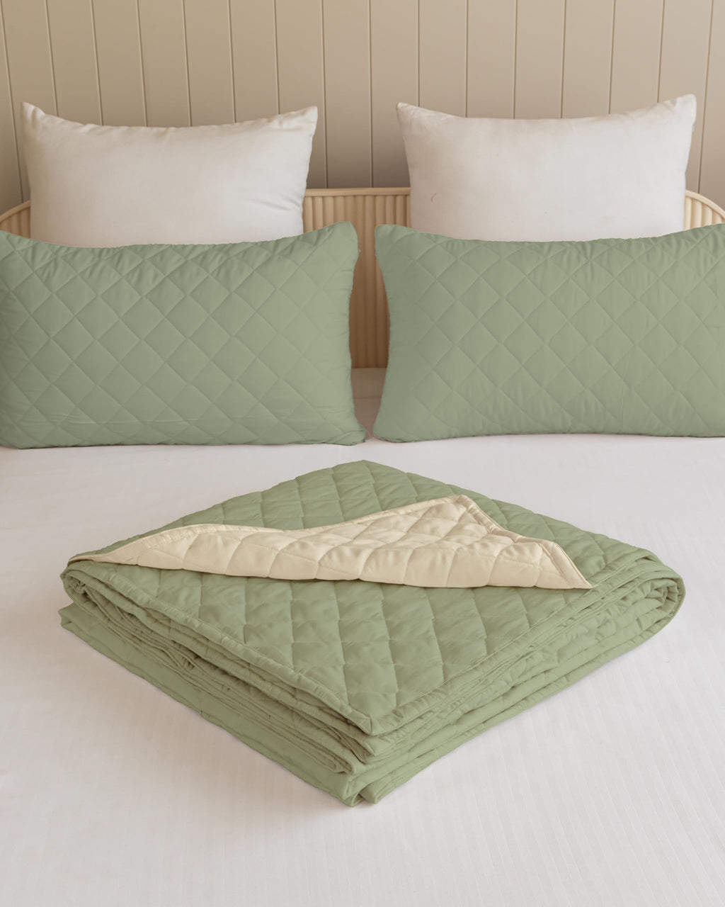 Westy Home quilted dohar, Pearl & Moss, folded dohar and reverse