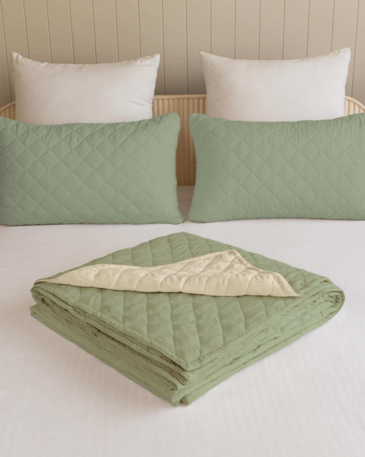 Westy Home quilted dohar, Pearl & Moss, folded dohar and reverse