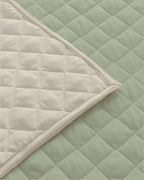 Westy Home quilted dohar, Pearl & Moss, fabric stitching closeup