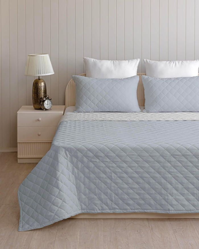Quilted Dohar – Sky Blue & Light Grey