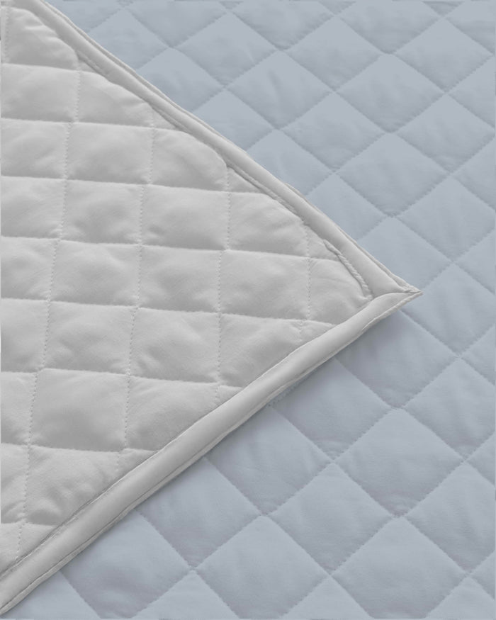 Quilted Dohar – Sky Blue & Light Grey